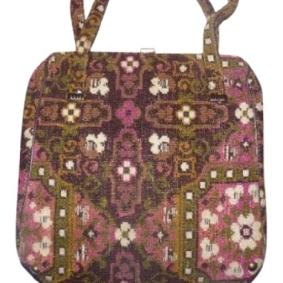 Cara Handbags - Vintage Cara Pinks Browns Greens Tapestry Fabric